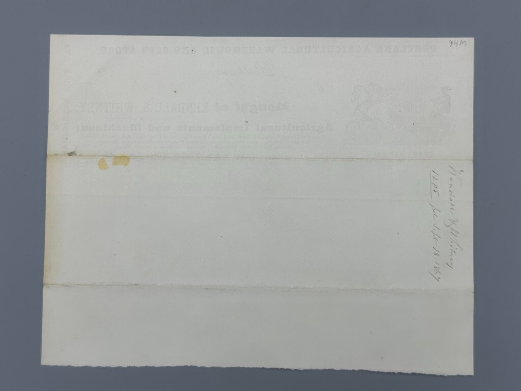1867 Kendall & Whitney FARM Advertising PORTLAND MAINE Illustrated Invoice