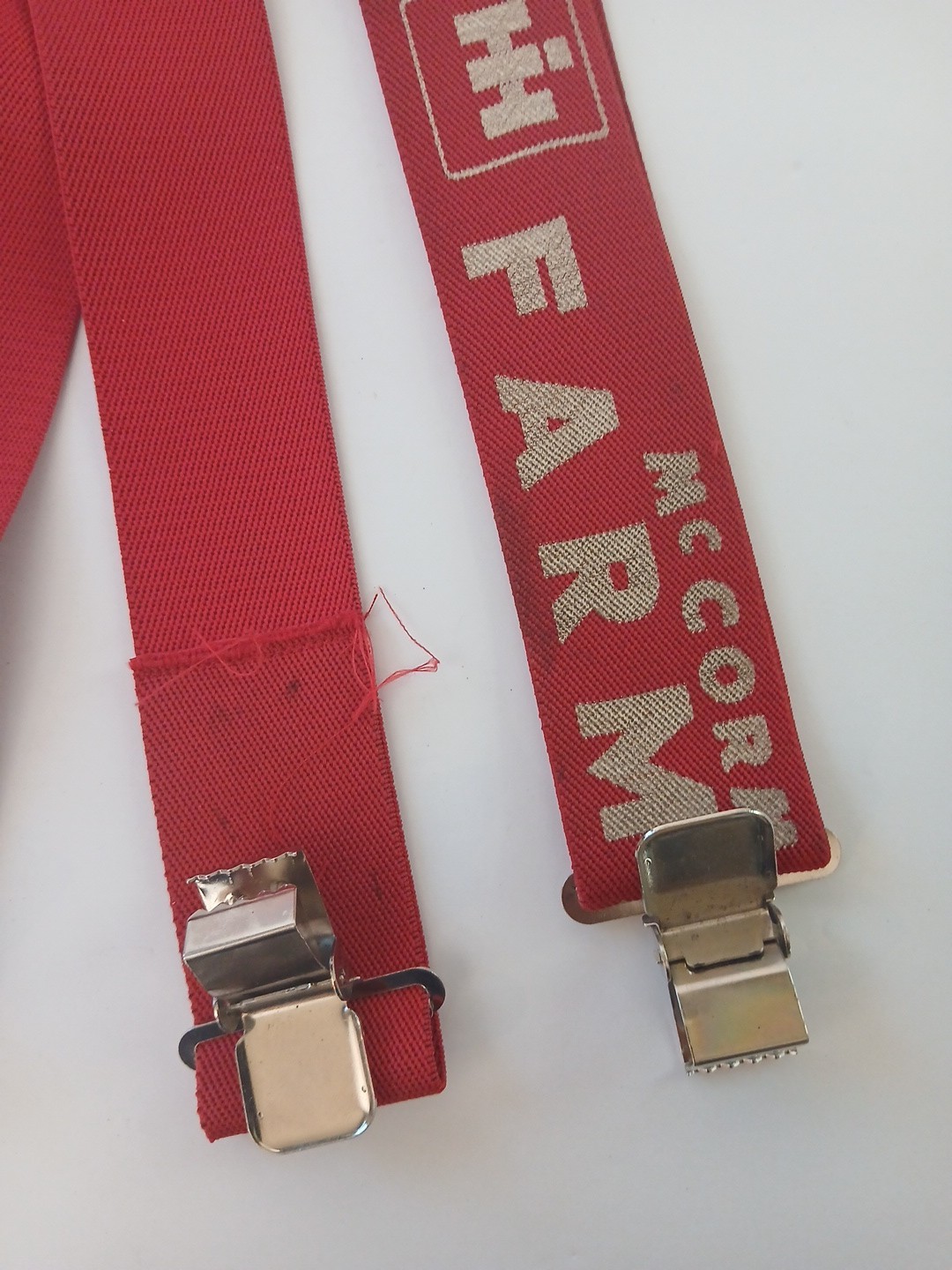 Vintage McCormick Farmall IH Red Suspenders Case Leather Patch USA