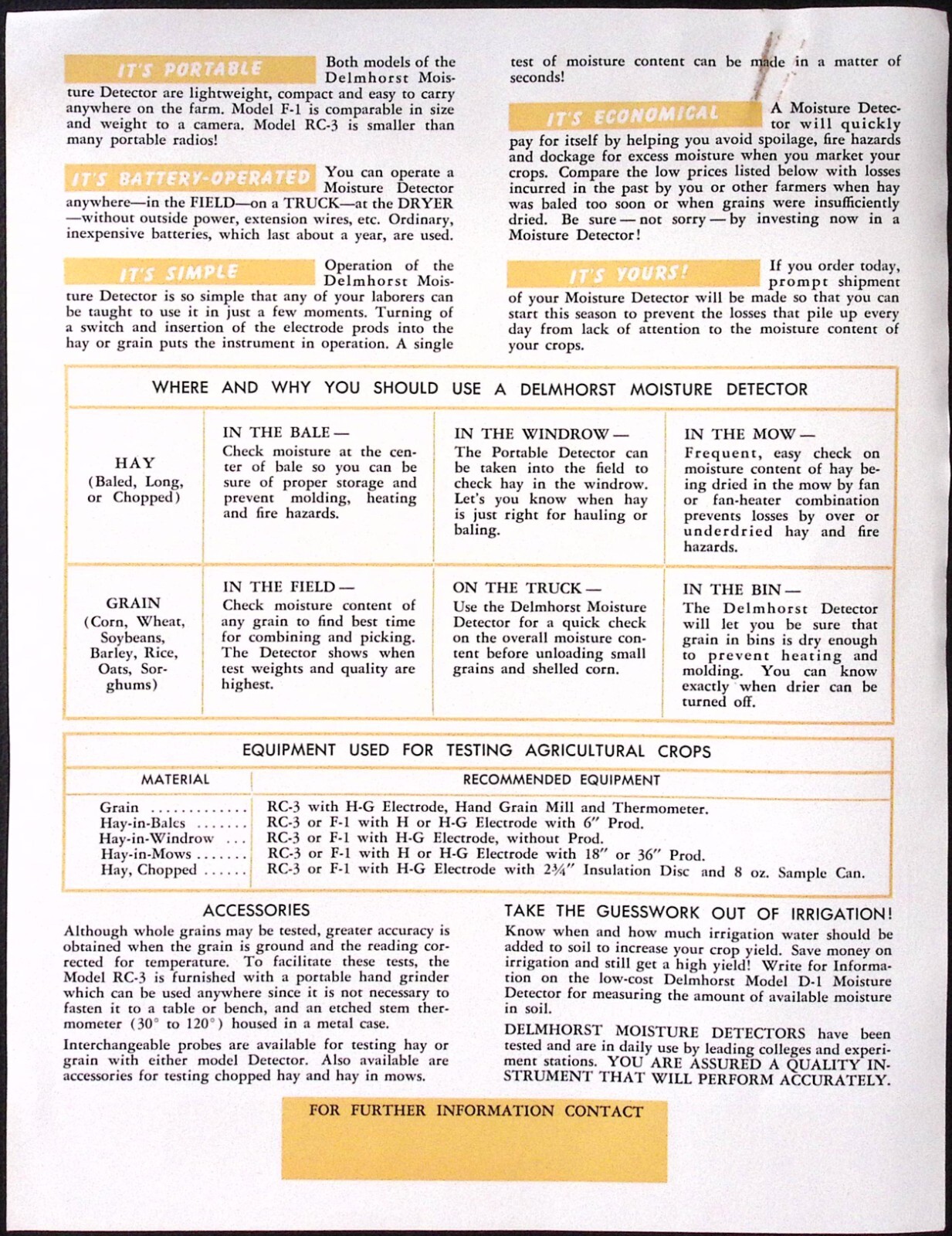 1958 Delmhorst Instrument Co Model RC-3 Model F-1 Moisture Detector Brochure