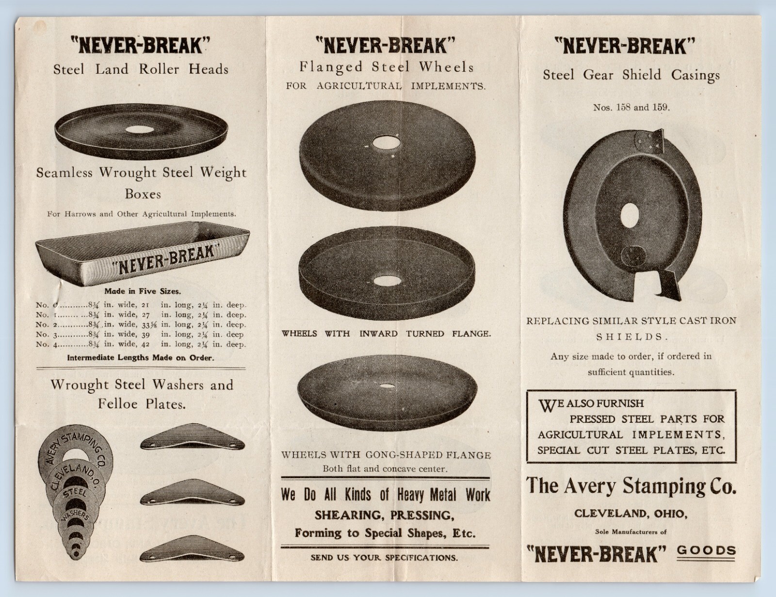 c.1920 Avery Stamping Cleveland OH Brochure Never-Break Steel Farm Tractor Seats