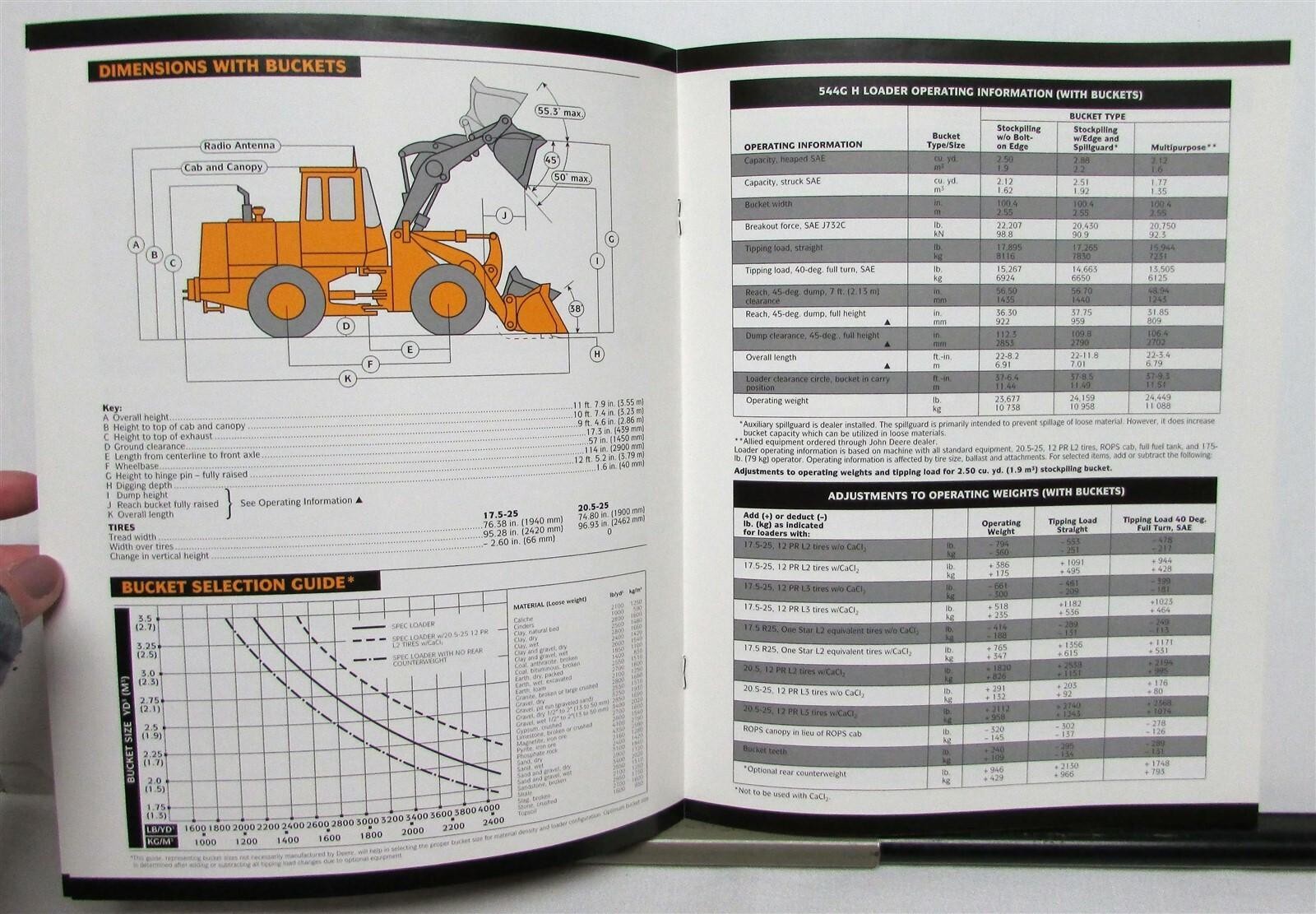 1994 John Deere 544G H Loader Specifications Construction Sales Brochure
