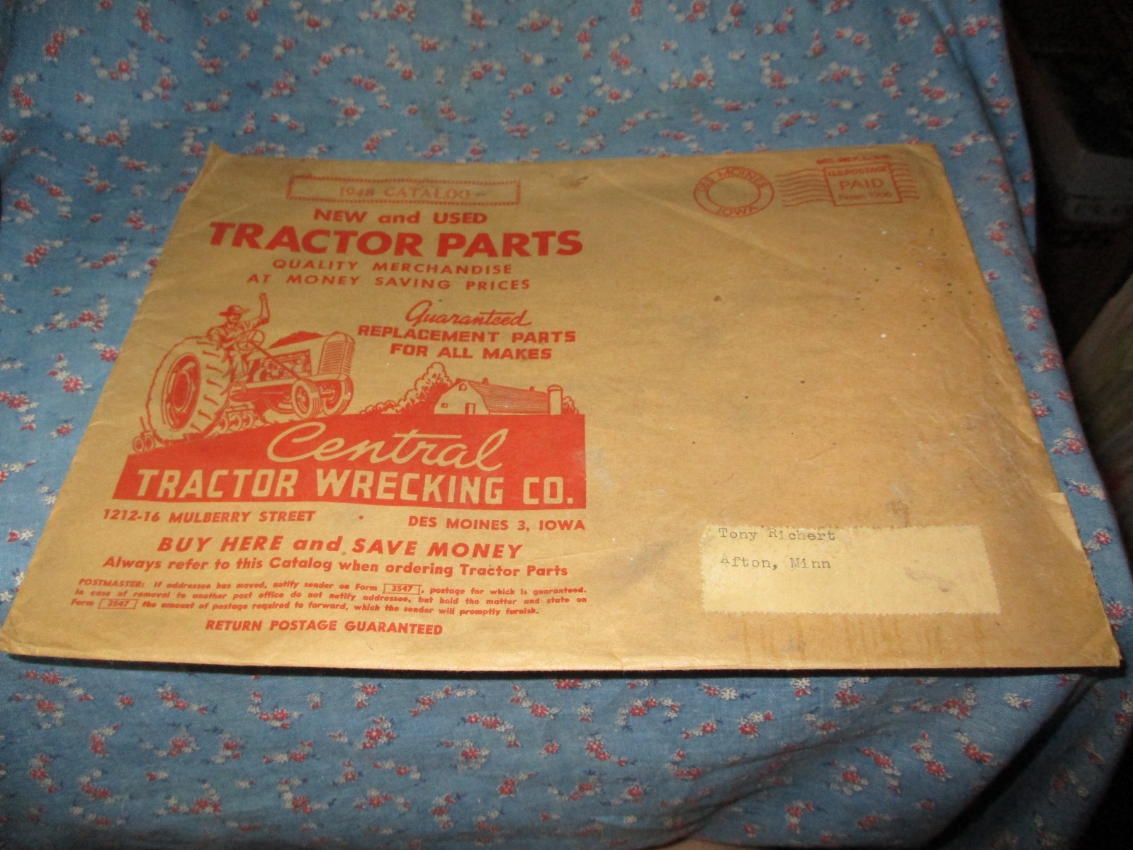 Central Tractor Wrecking Co. Des Moines 3 Iowa 1948 Catalog w/Mailer