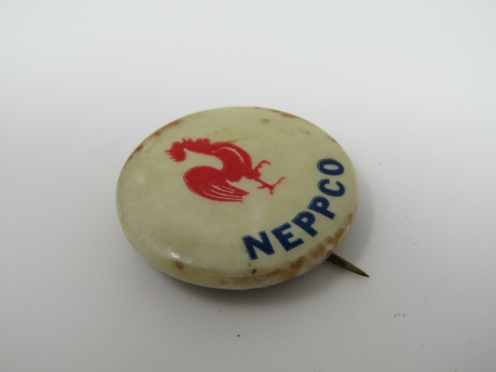 Vintage NEPPCO Pinback Button Red Rooster Chicken Ag Advertising Celluloid Pin