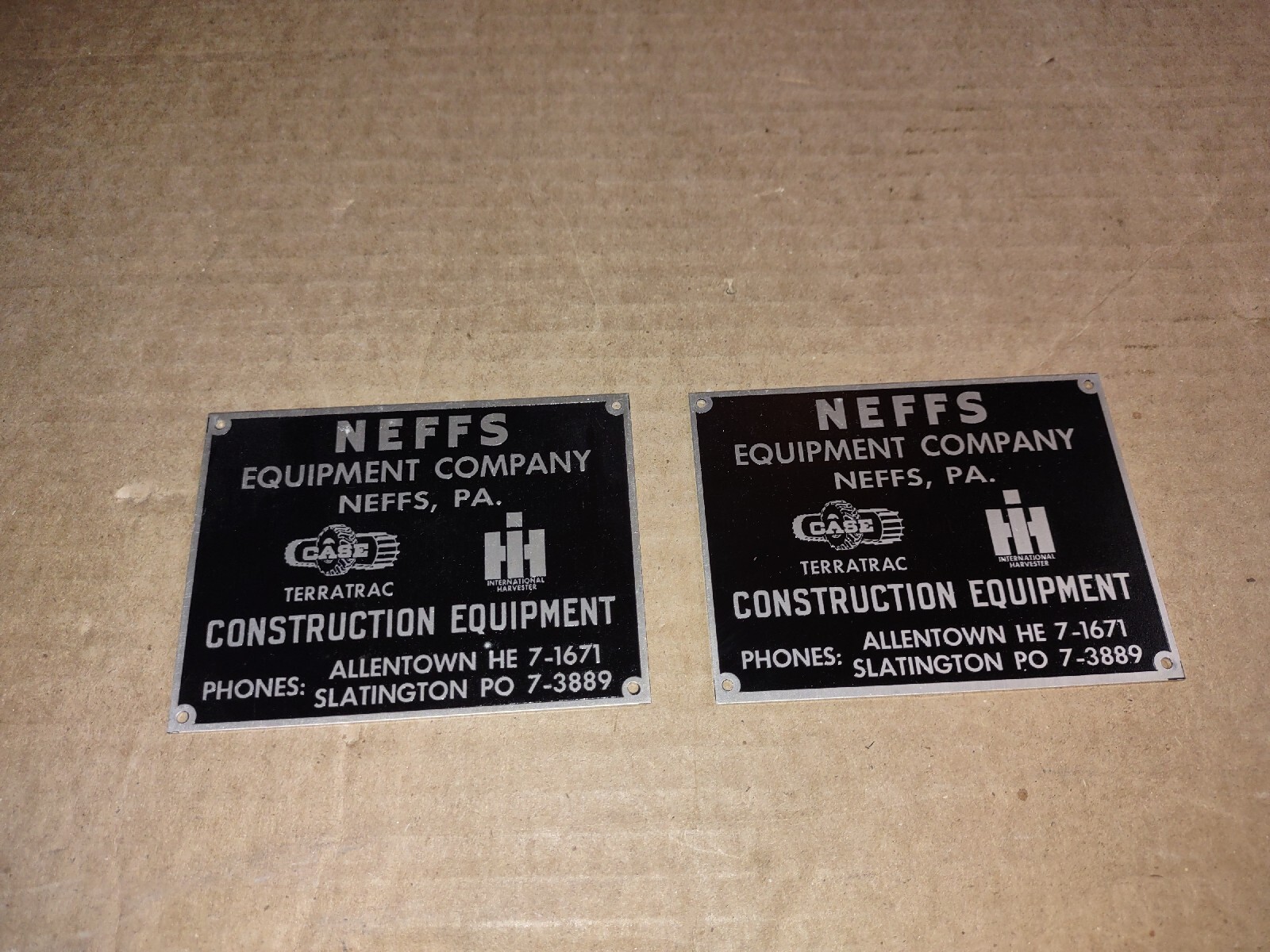 Vintage NEFF Equipment Company Name Tag Plate Emblem Lot