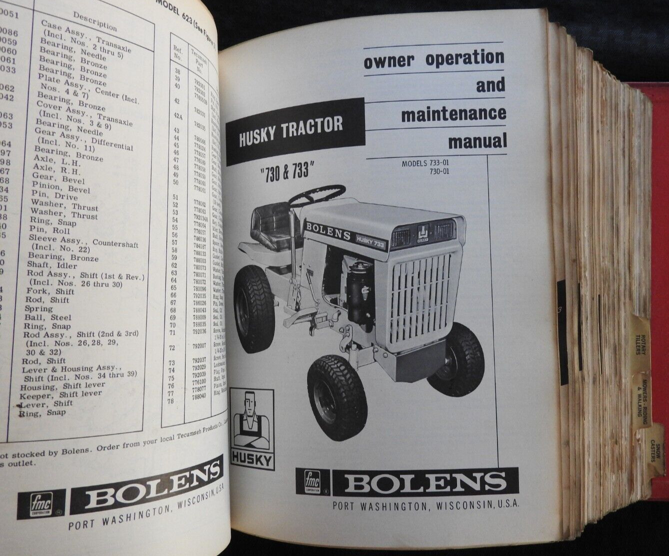 1961-72 Bolens Husky Lawn Tractor Dealer Master Operators Parts Manuals w/Prices