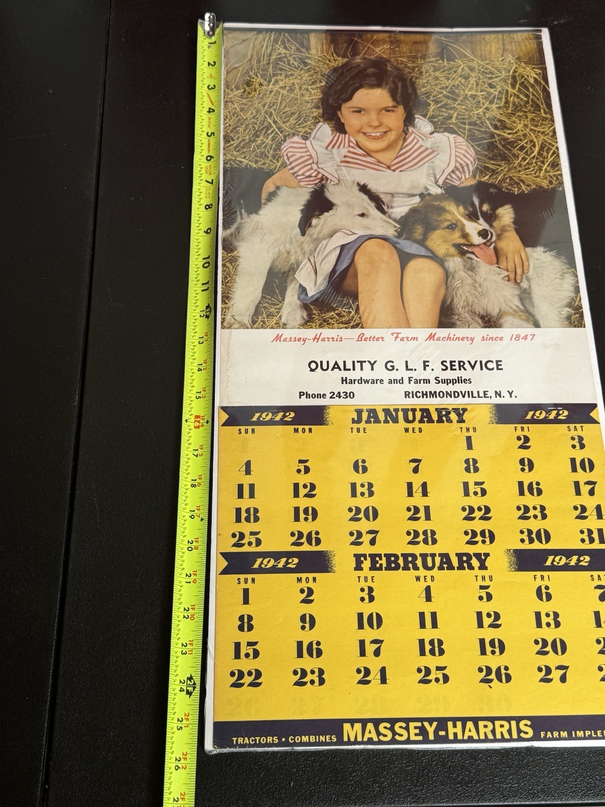 Ultra Rare Large Massey Harris Tractor Co Advertising Calendar 1942 App 25” Tall
