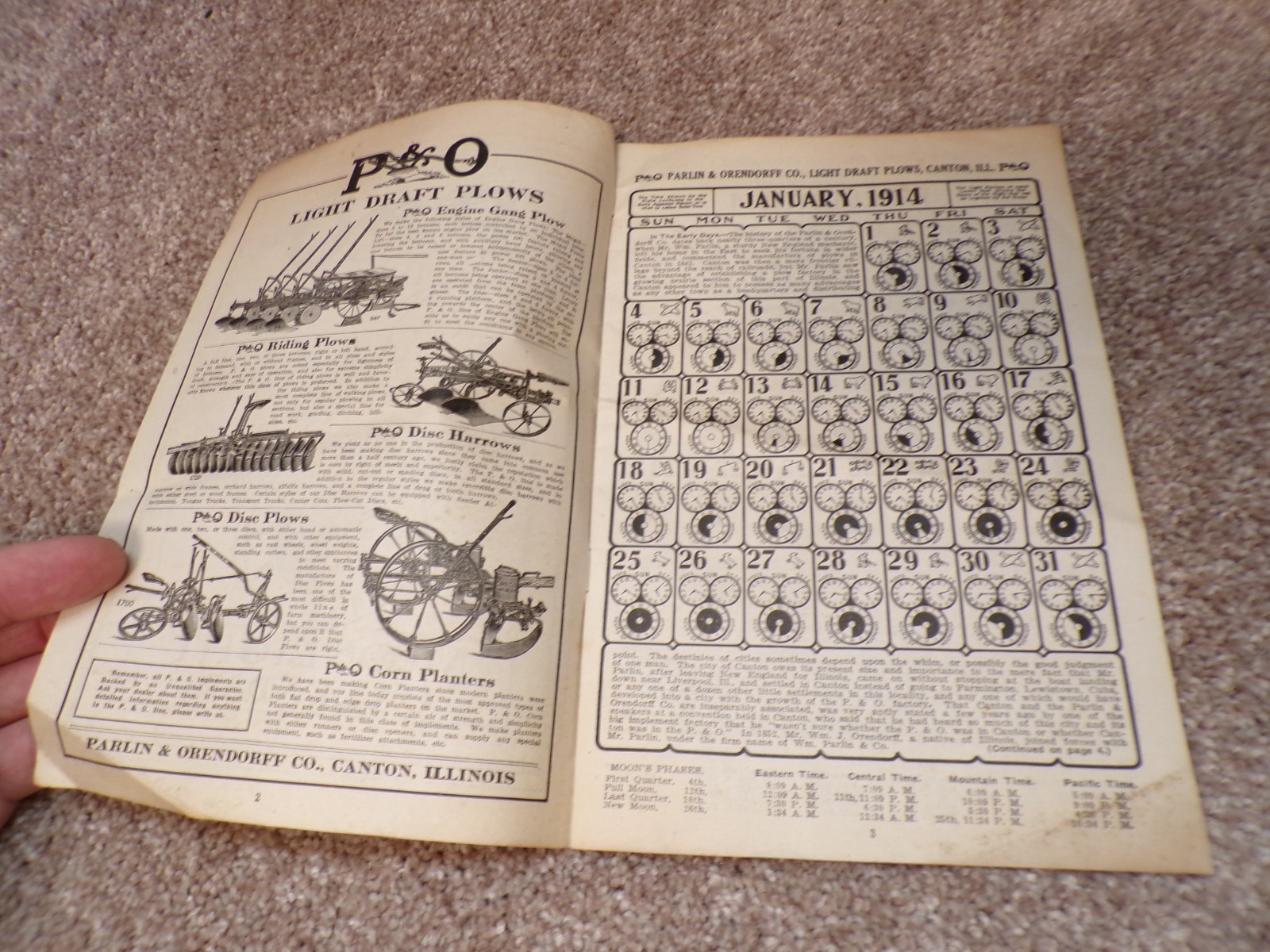 1914 P&O Parlin & Orendorff Draft Plows Moonlight Calendar Catalog Brochure