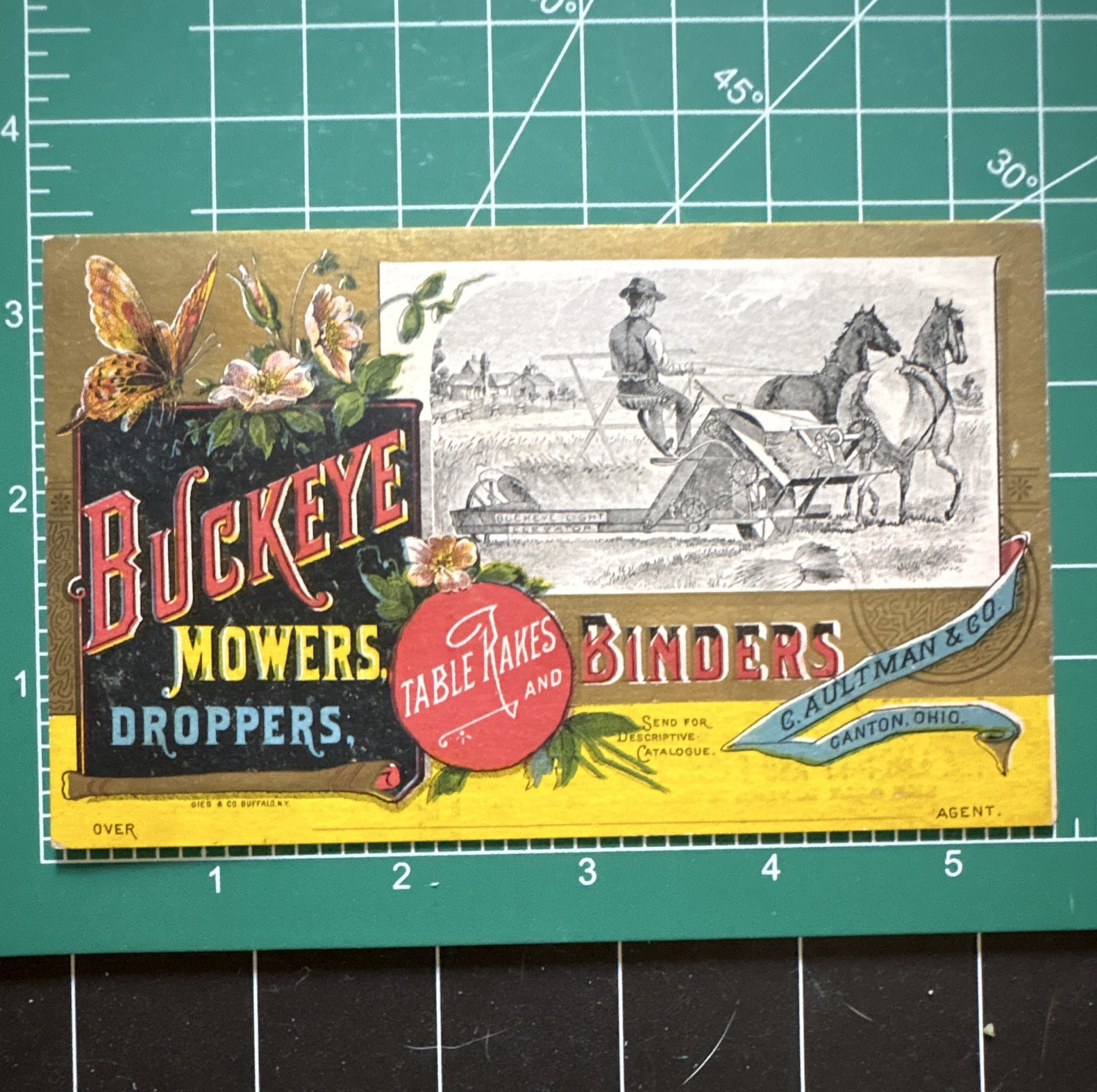 Buckeye Mowers Droppers Table Rakes & Binders Agriculture Trade Card, Multicolor
