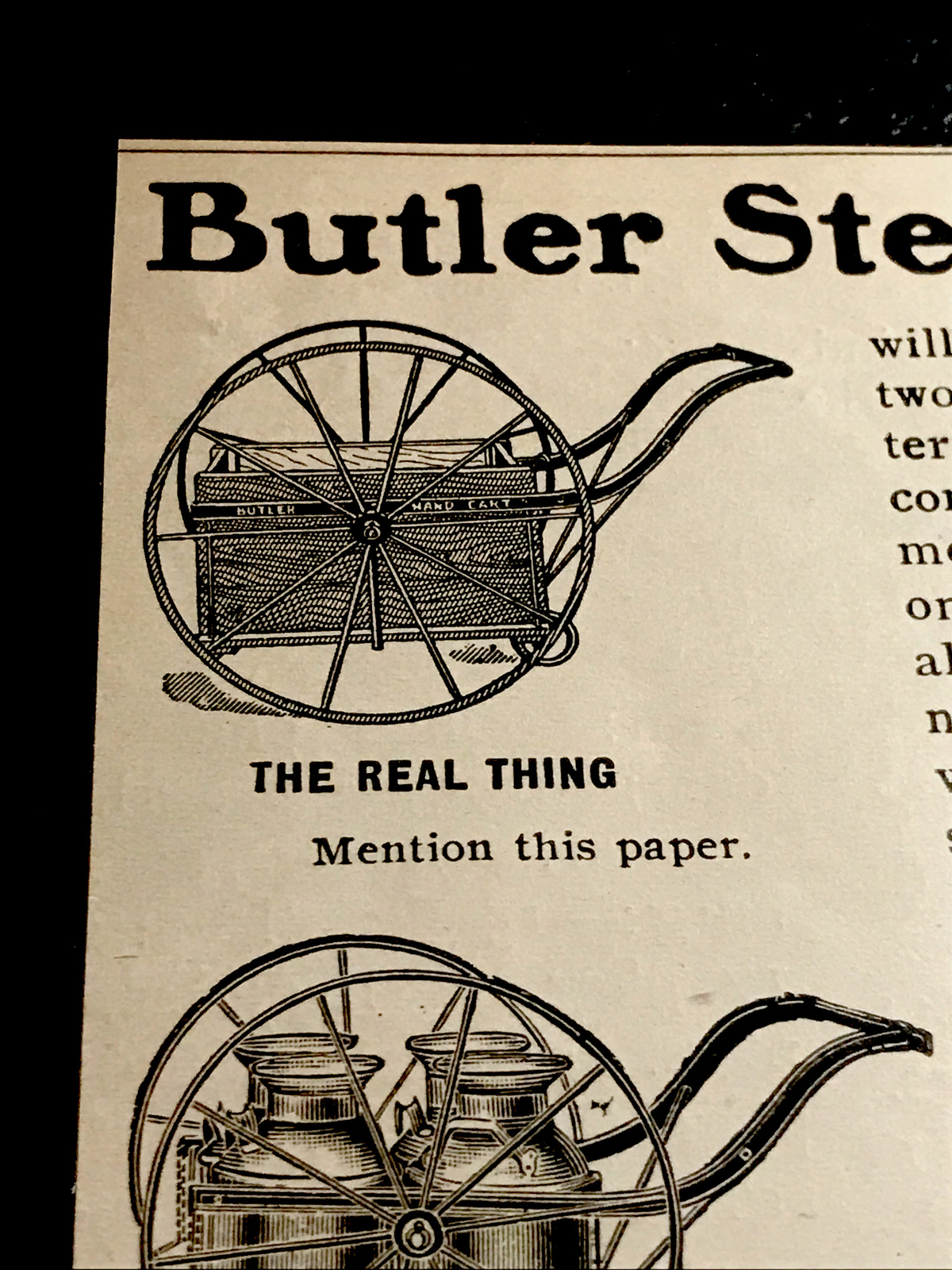 1902 Butler Hand Cart Farm Engraving Advertising – Mansfield – Ohio