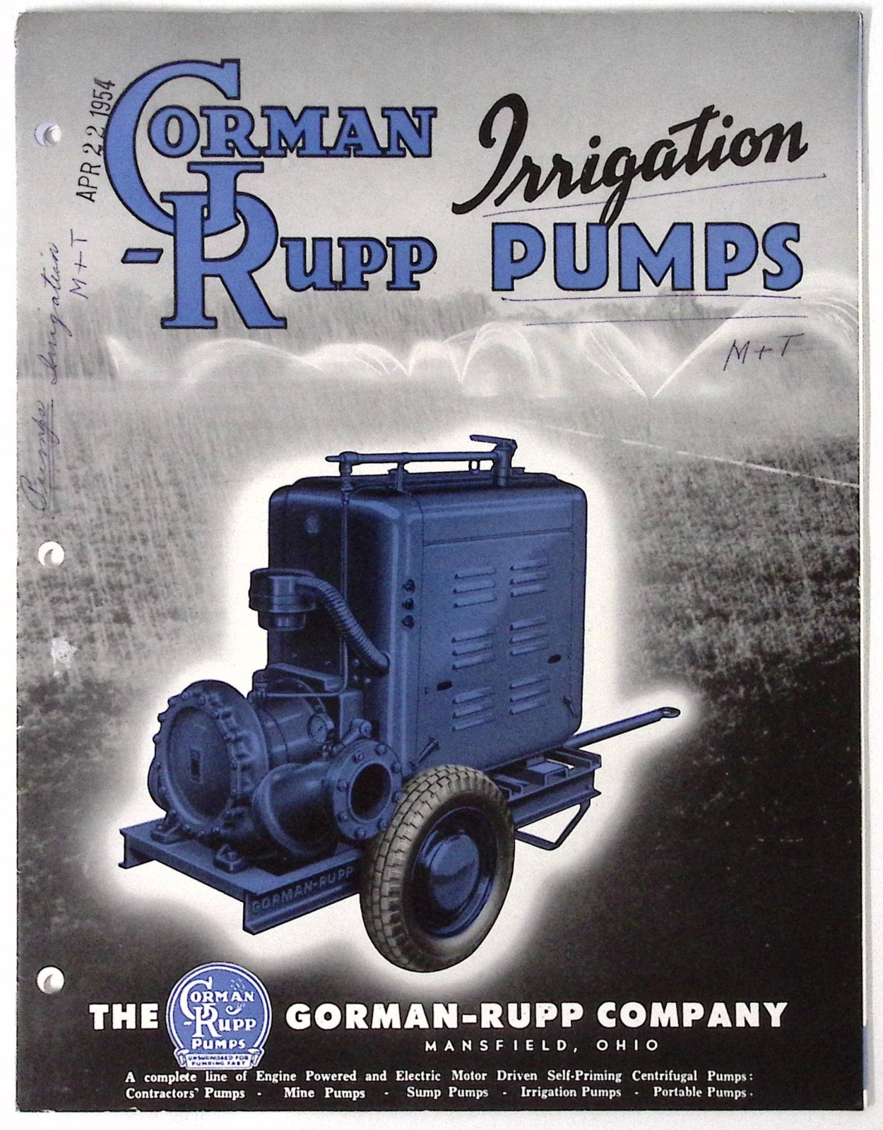 1954 Irrigation Pumps Brochure Gorman-Rupp Company Mansfield OH