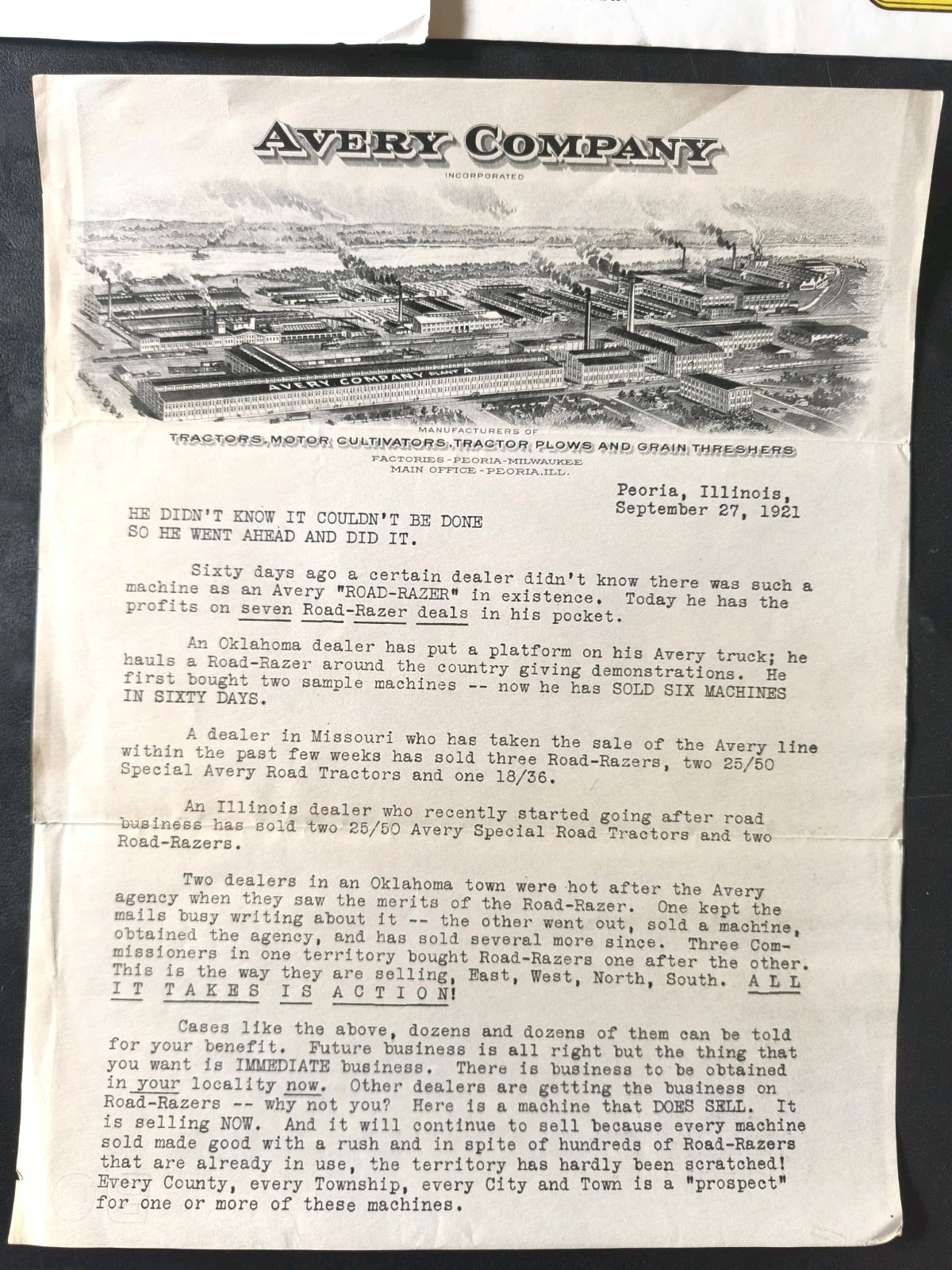 1921 BF Avery Dealer Advertising Brochure Print Advertising Company Letter Lot
