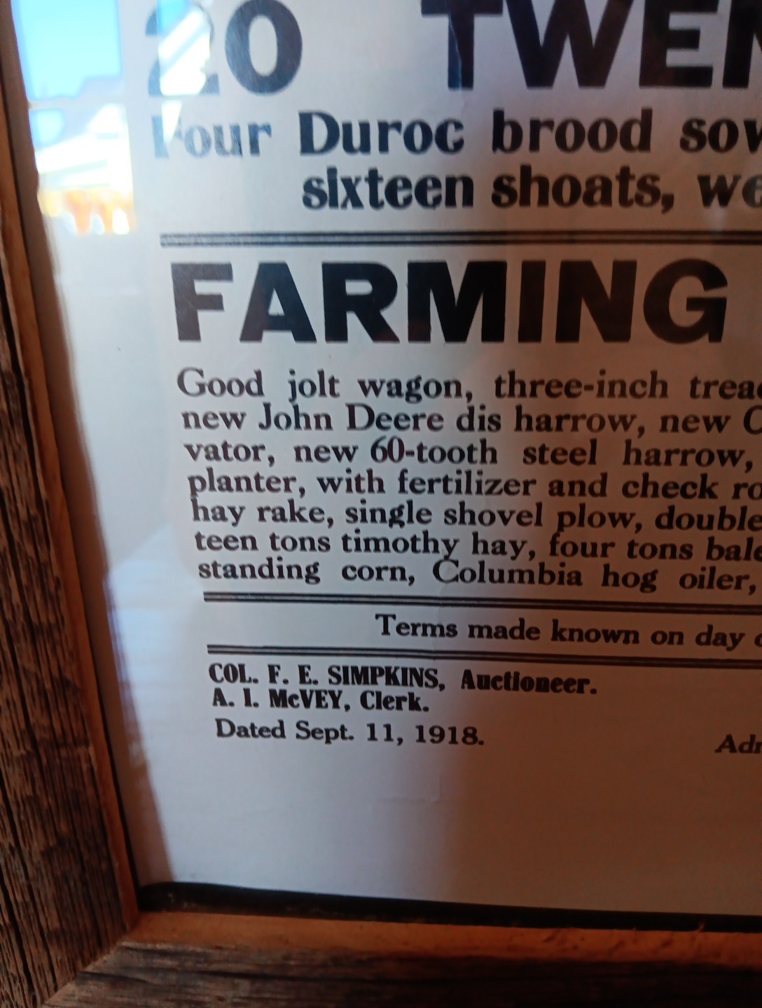1918 Administrator&rsquo;s Sale Bill of Farm Near Clarksville & Blanchester (OH?)
