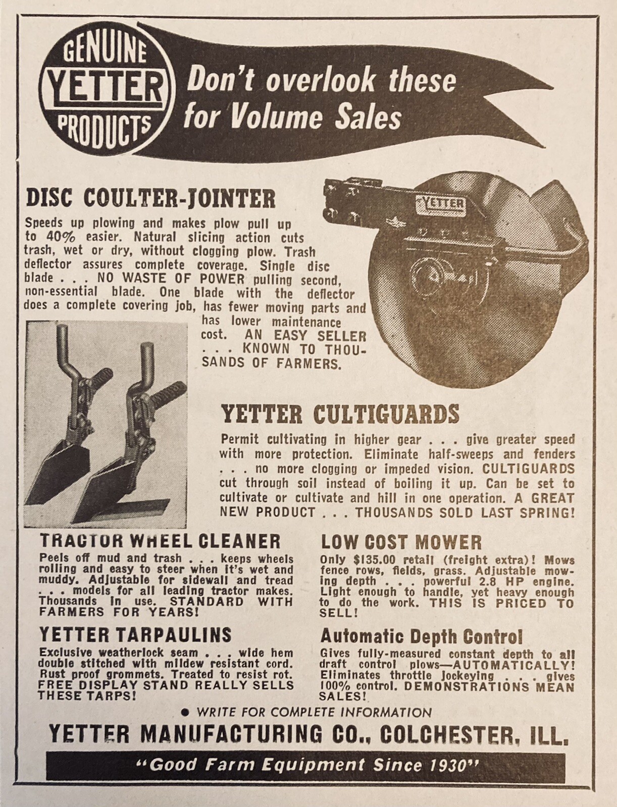 1953 AD.(XH21)~YETTER MFG. CO. COLCHESTER, ILL. CULTIGUARDS, DISC JOINTER