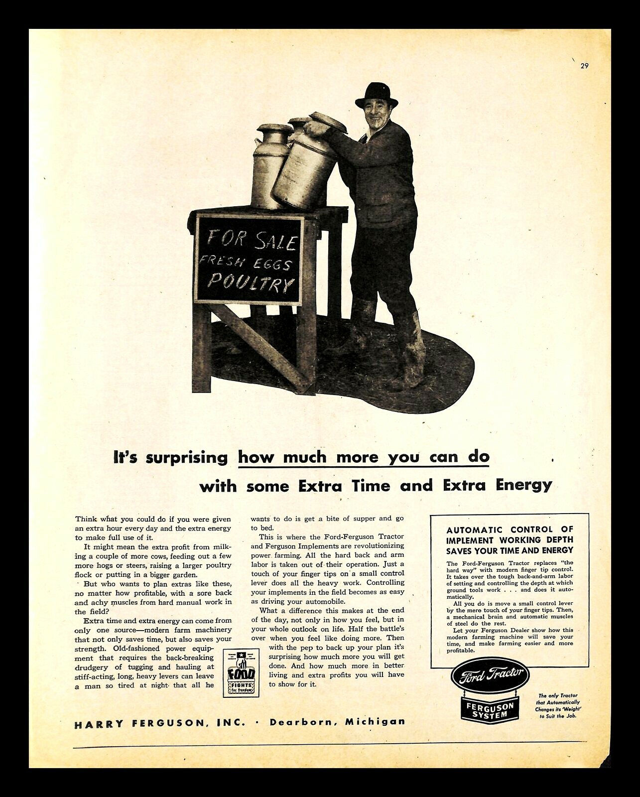 1944 Ford Ferguson Tractor Vintage PRINT AD Modern Farming Machine Fresh Eggs
