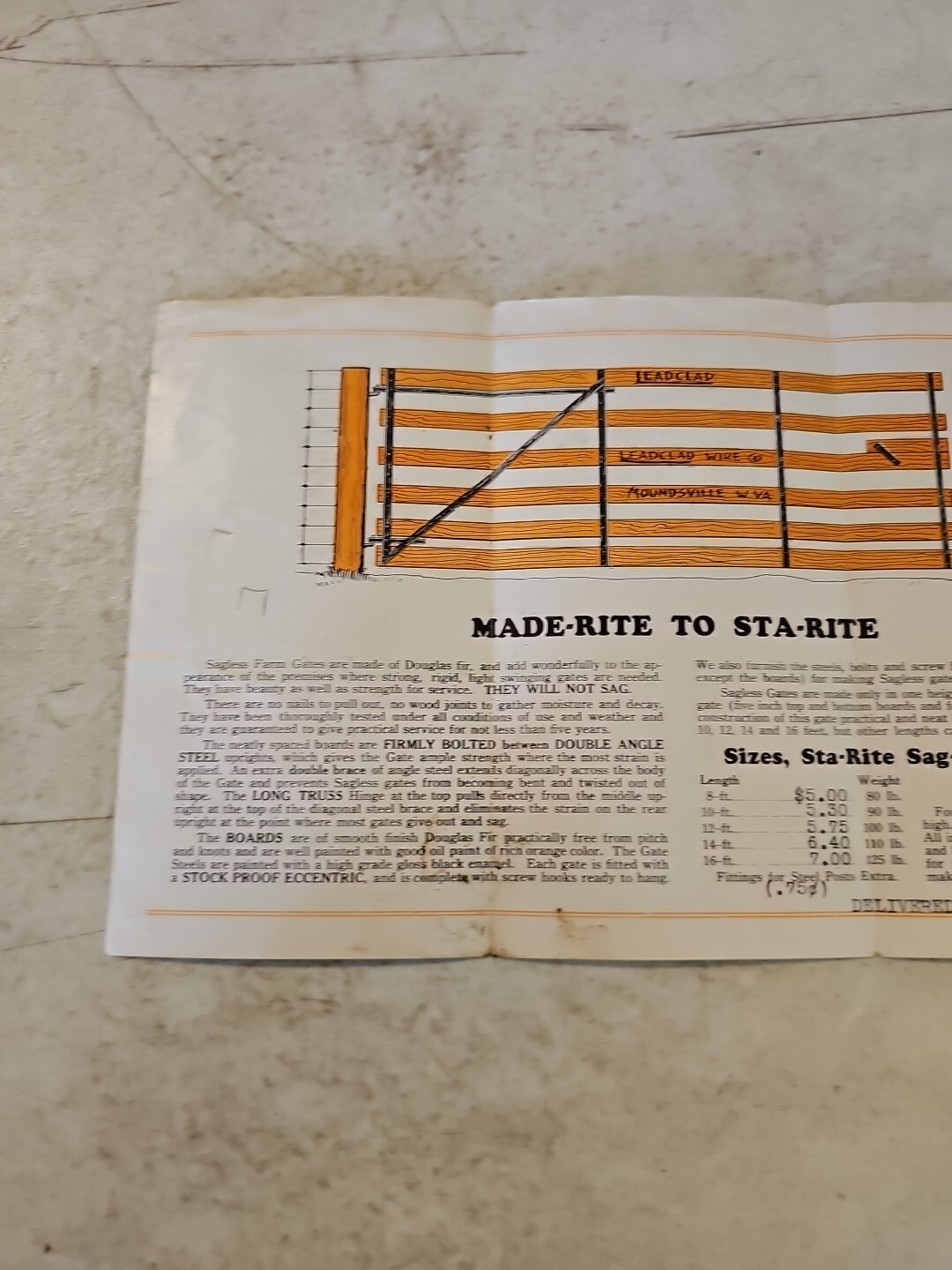 Vintage Leadclad Wire Co Sta-Rite Sag-Less Farm Gates Brochure