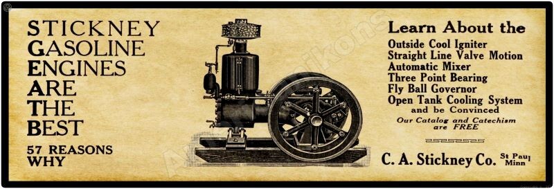 1910 Stickney Gas Engines New Metal Sign: Ships Free – 6 x 18&Prime; – St. Paul, MN