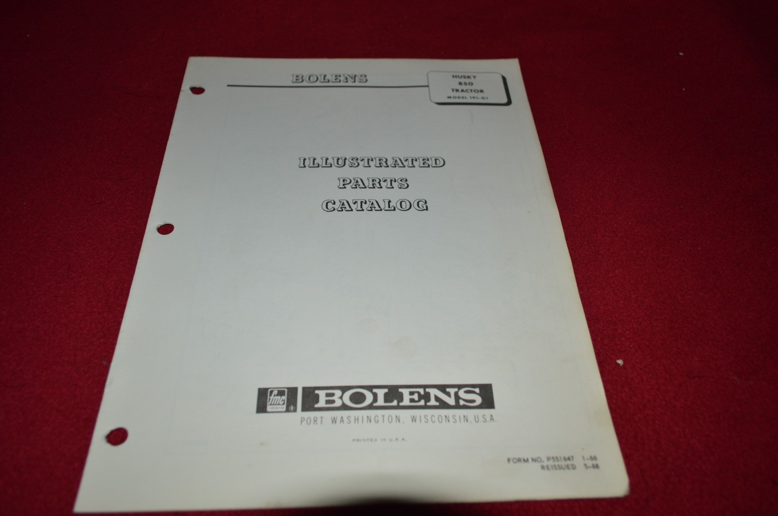 Bolens Husky 850 Tractor Models 191-01 Dealer&rsquo;s Parts Book Manual CHPA