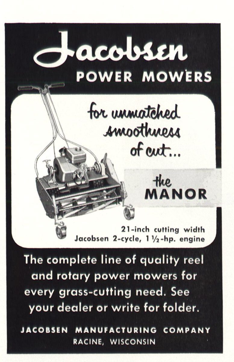 1953 Jacobsen Power Mowers: Manor Vintage Print Ad