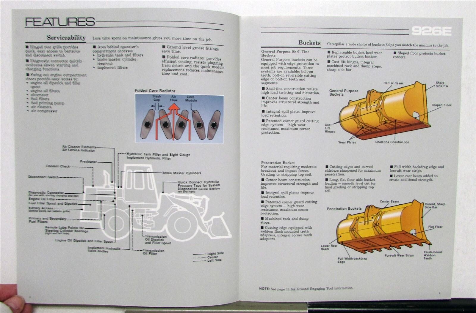1988 Cat 926E Wheel Loader Diagrams Specifications Construction Sales Brochure