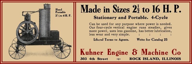 1908 Kuhner Engine & Machine Co. of Rock Island Illinois New Metal Sign: 6×18&Prime;