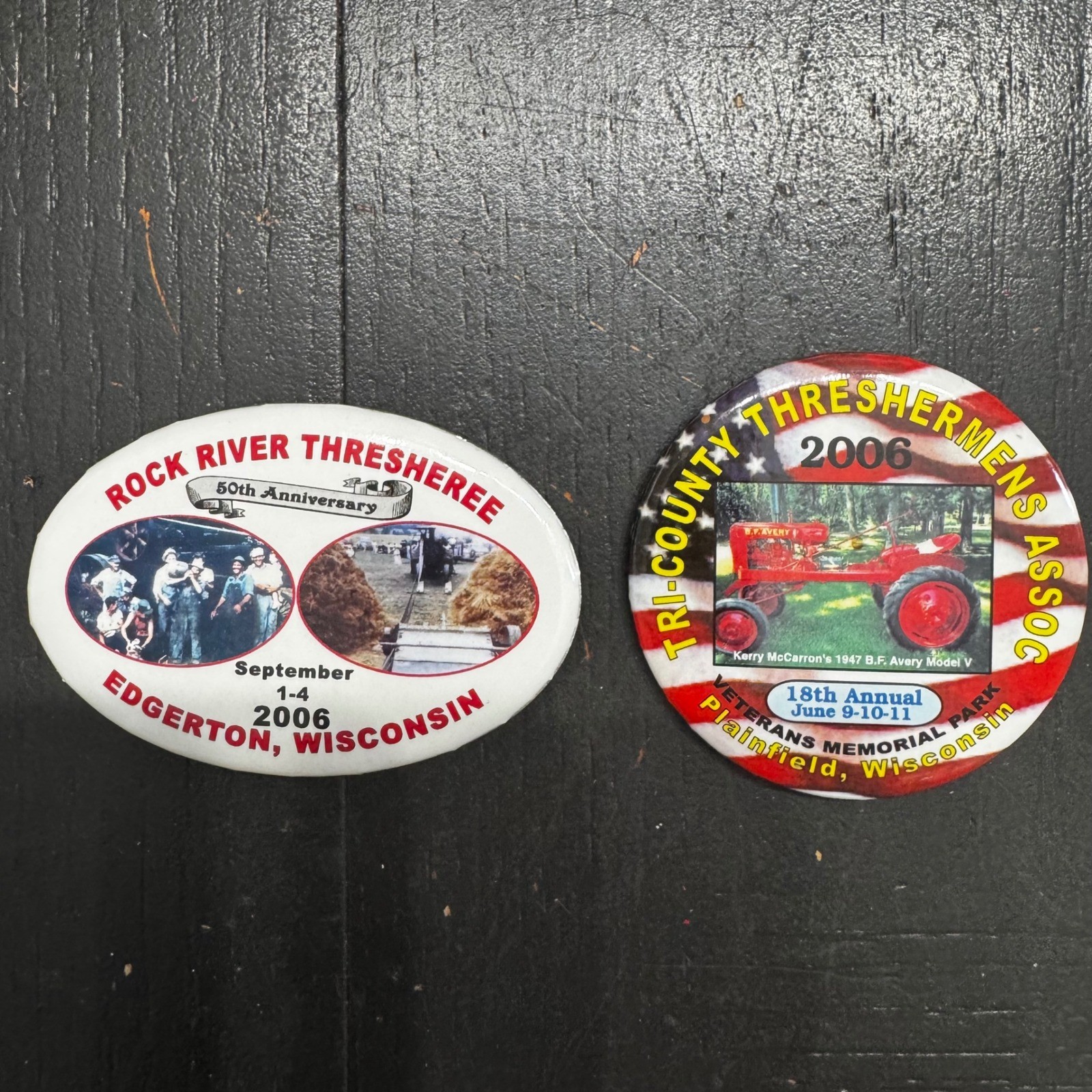 Vintage Rock River Thresherree Tri-County Threshermens Pinback Buttons Ribbon