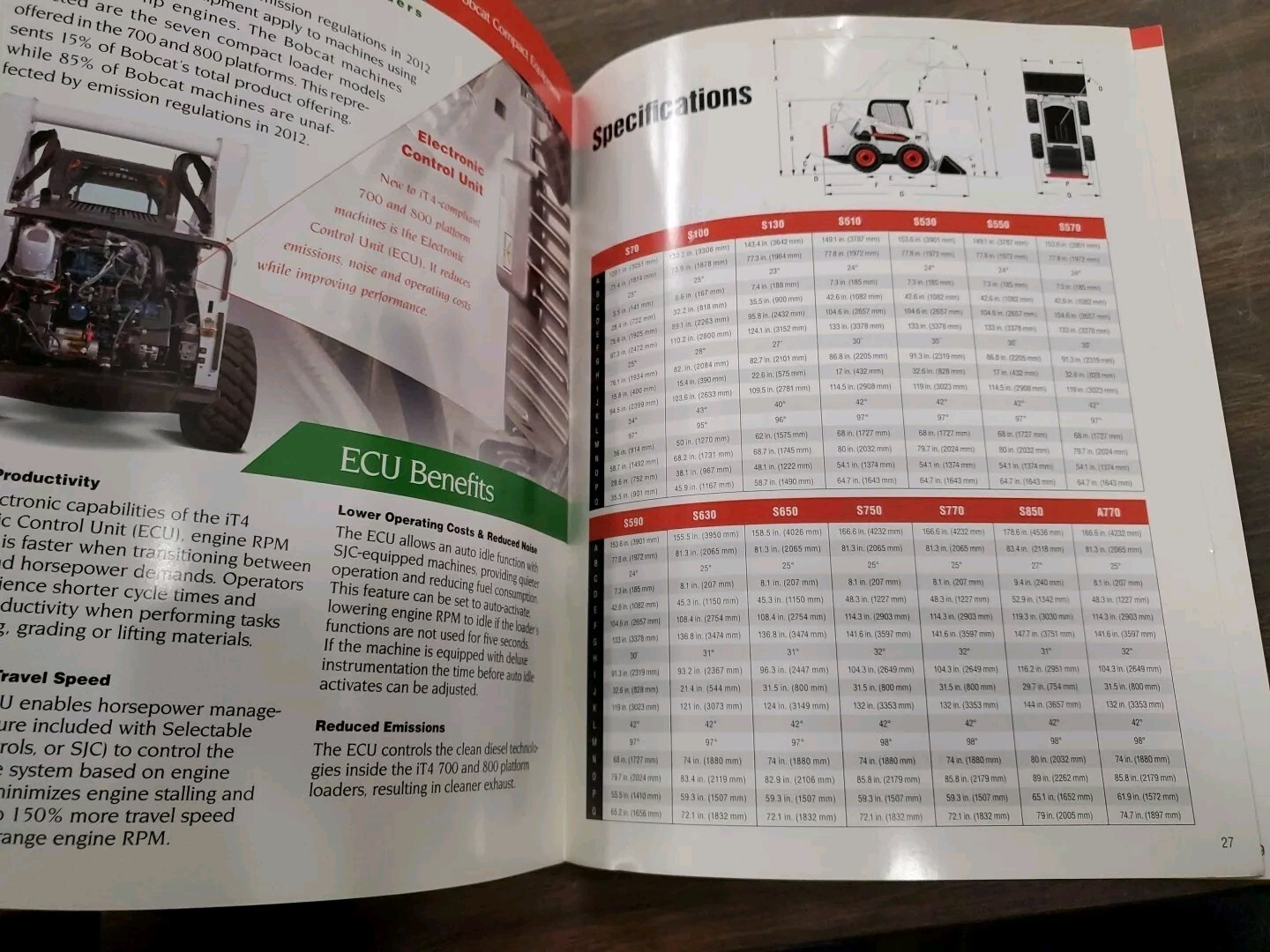 Factory Dealership Specs Brochures Bobcat Skid Steer Loader S70 S100 S130 & More