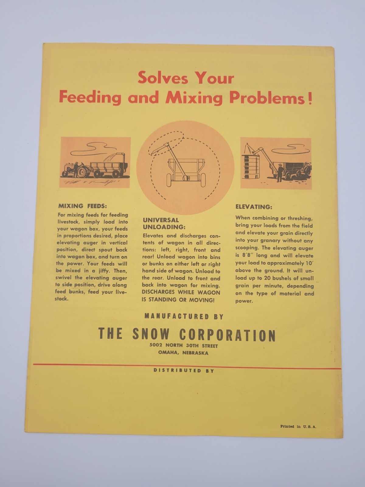 Vintage SNOWCO Wagon Unloader Feed Mix Dealer Sales Brochure Farm Equipment