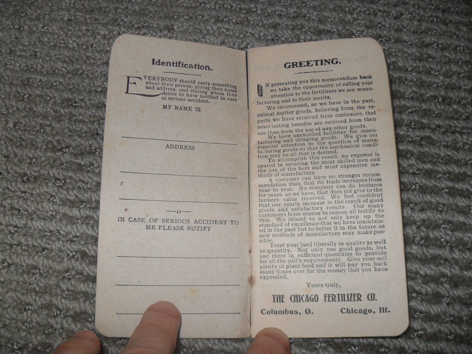 Vtg 1891 Pocket Booklet W. Deering Grain Grass + 1906 Chicago Fertilizer Ad Info