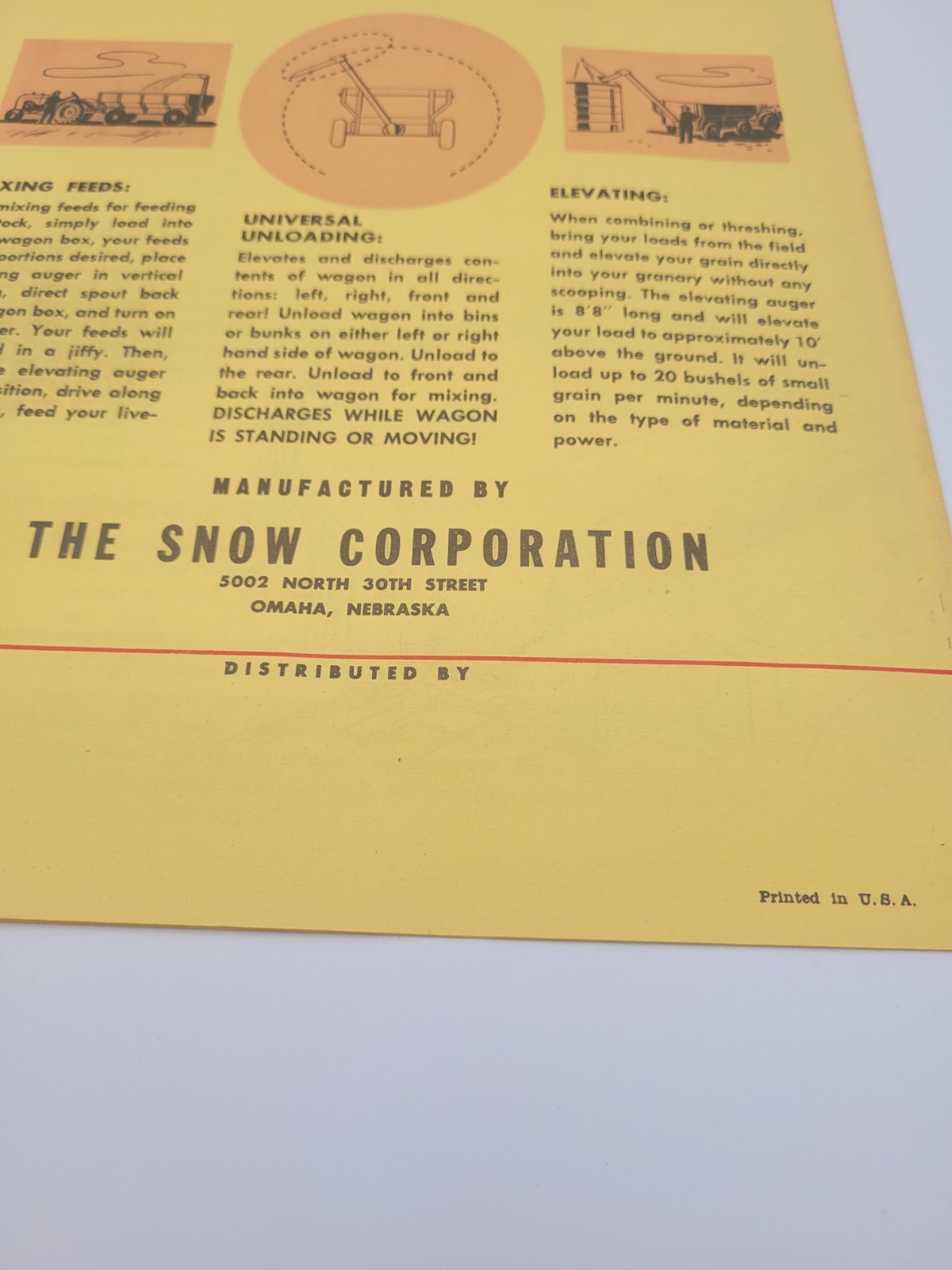Vintage SNOWCO Wagon Unloader Feed Mix Dealer Sales Brochure Farm Equipment