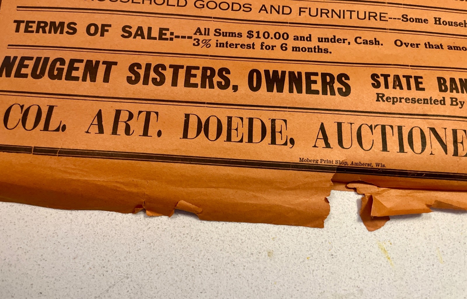 3 Antique Wisconsin Farm Auction Broadsides Neugent Sisters Stevens Point WI