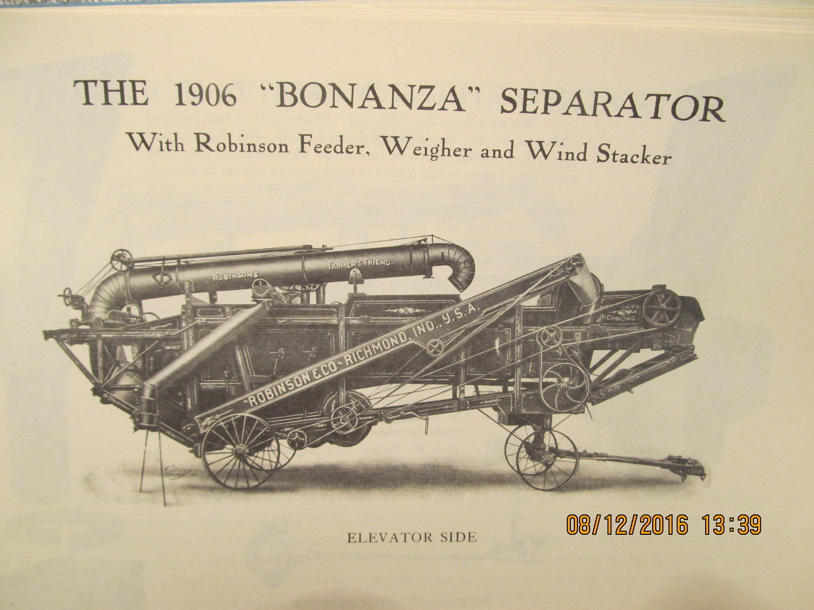 1906 Catalog Robinson Threshing Machinery Richmond IN Bonanza Separator Reprint?