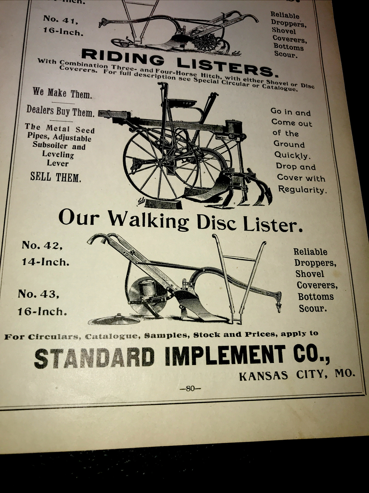 1898 Standard Implement Co Farm Advertising – Kansas City – Missouri