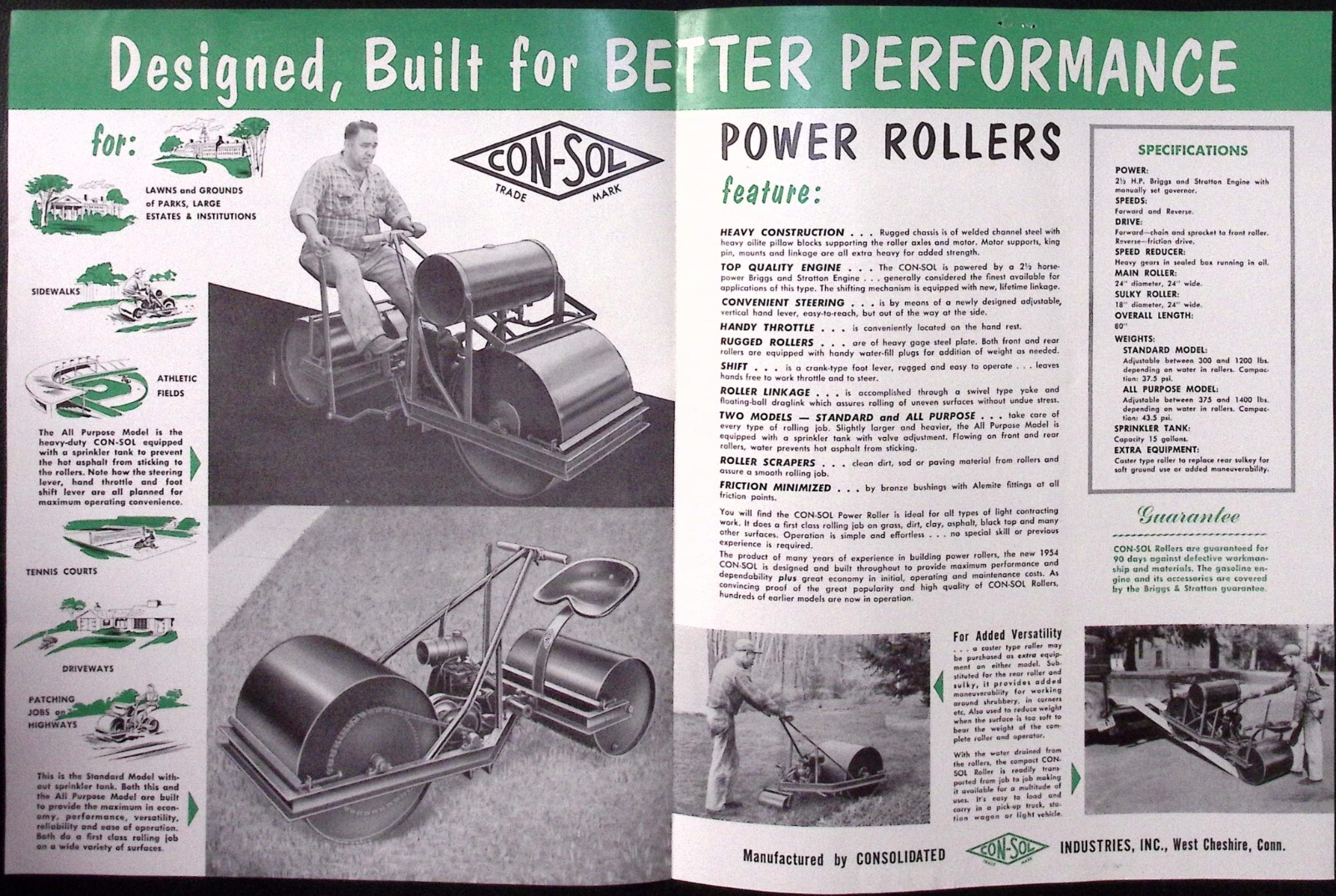 1954 Con-Sol Power Rollers Brochure Consolidated Industries Inc West Cheshire CT