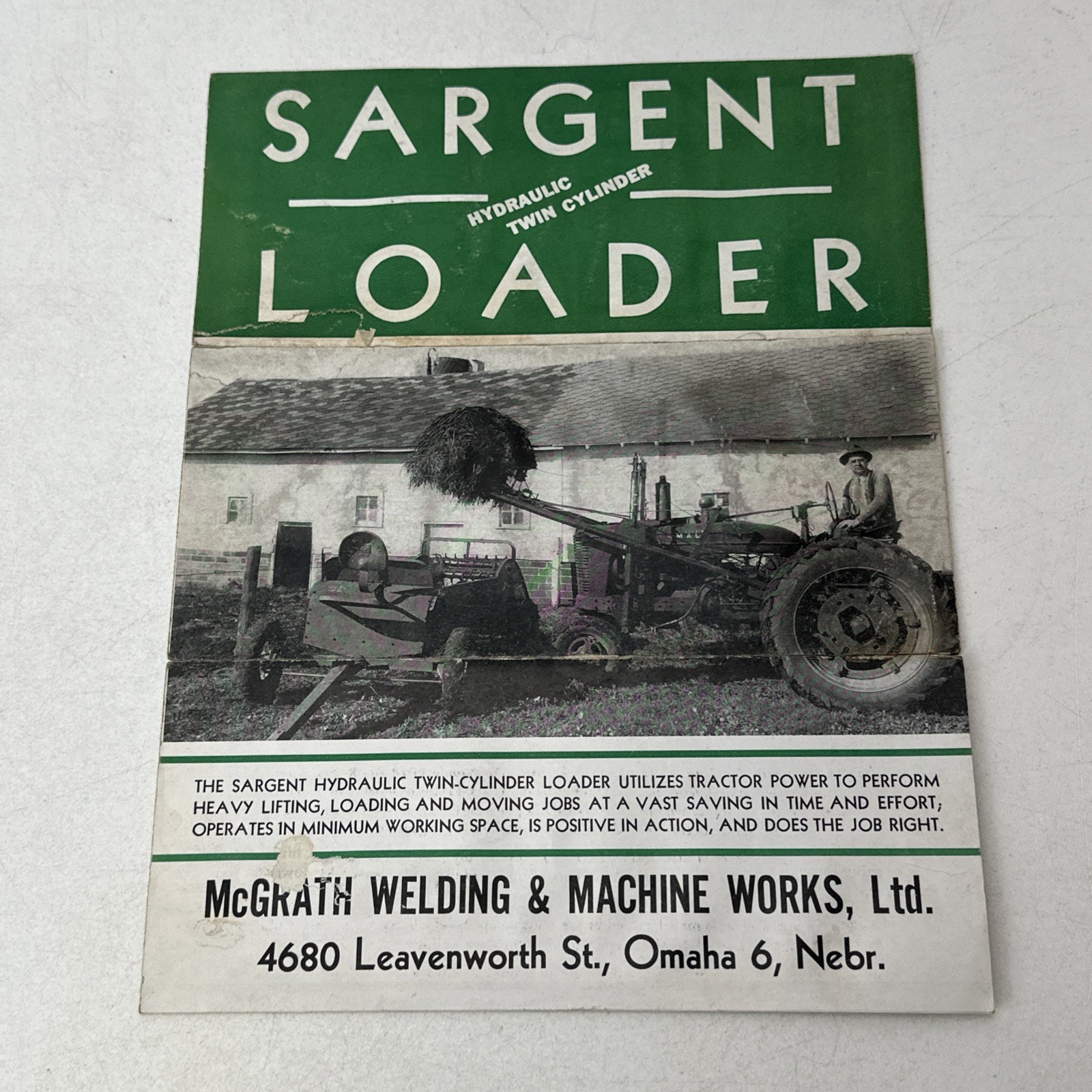 Sargent Hydraulic Twin Cylinder Loader McGrath Welding Omaha Nebraska Ad Paper