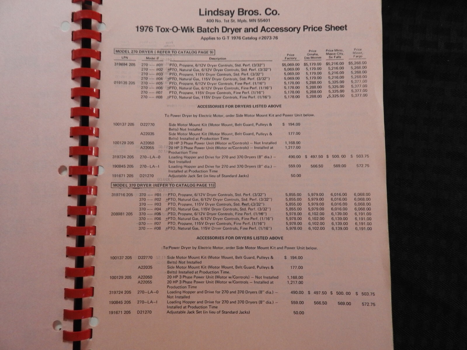 1976 GT TOX-O-WIK GRAIN DRYERS DEALER SALES CATALOG Gilmore-Tatge Clay Center KS
