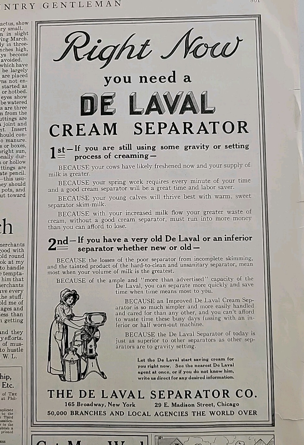 1916 RIghtNow you need a De Laval cream separator company vintage Ad