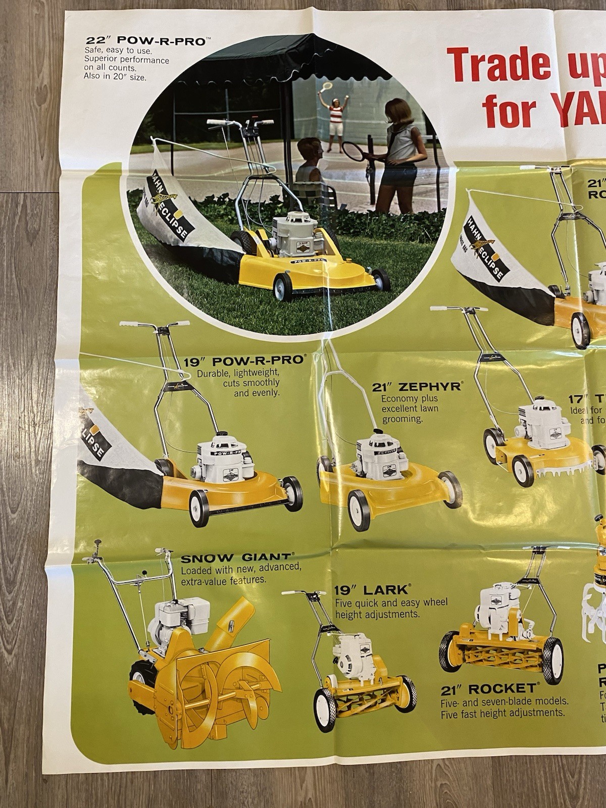 RARE 1960s Vintage Hahn Eclipse Yard Equipment Advertising Sign Poster 58&Prime; x 41&Prime;