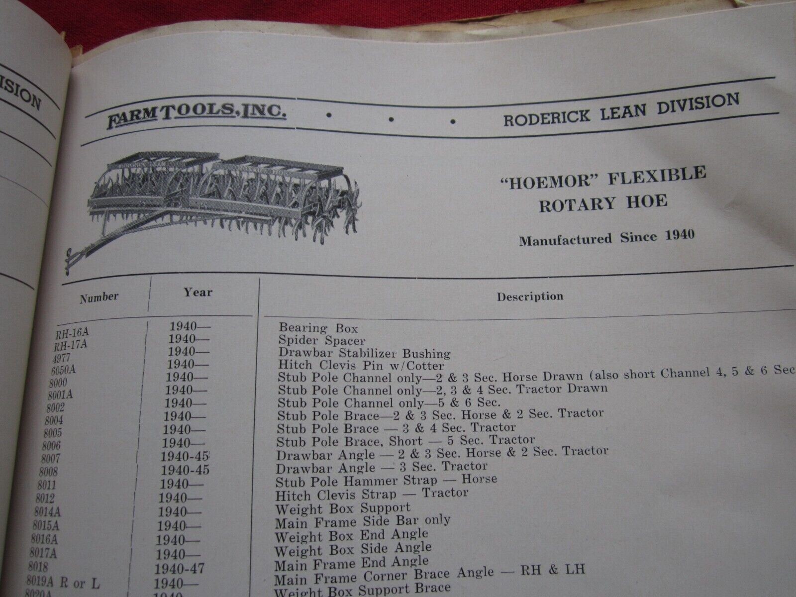 1952 FARM TOOLS, INC HORSE DRAWN FARM IMPLEMENTS 70+ PAGE PARTS CATALOG MANUAL