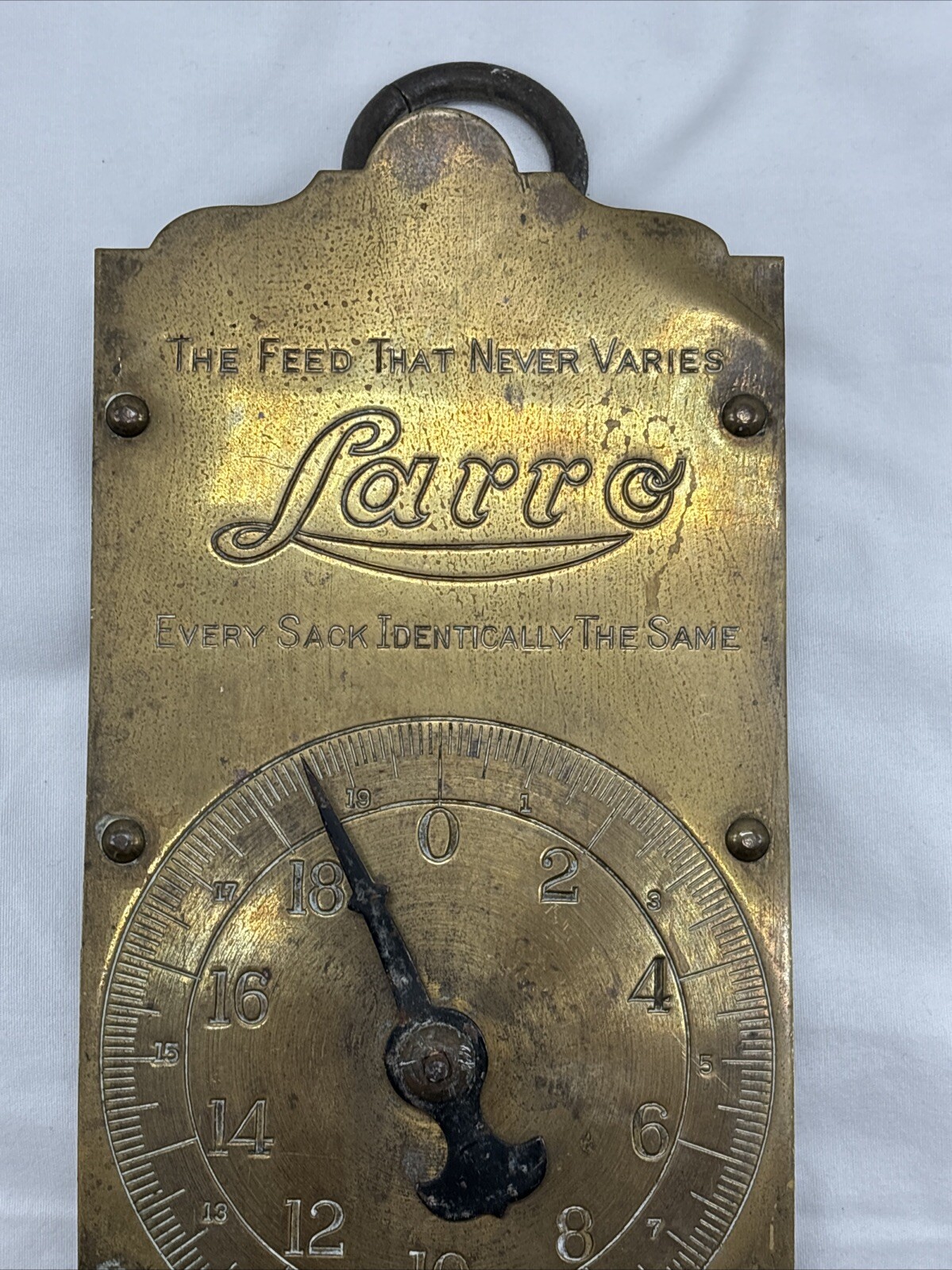 Vintage Larro Farm Sure Milk Brass Hanging Scale Dairy Farm Advertising.