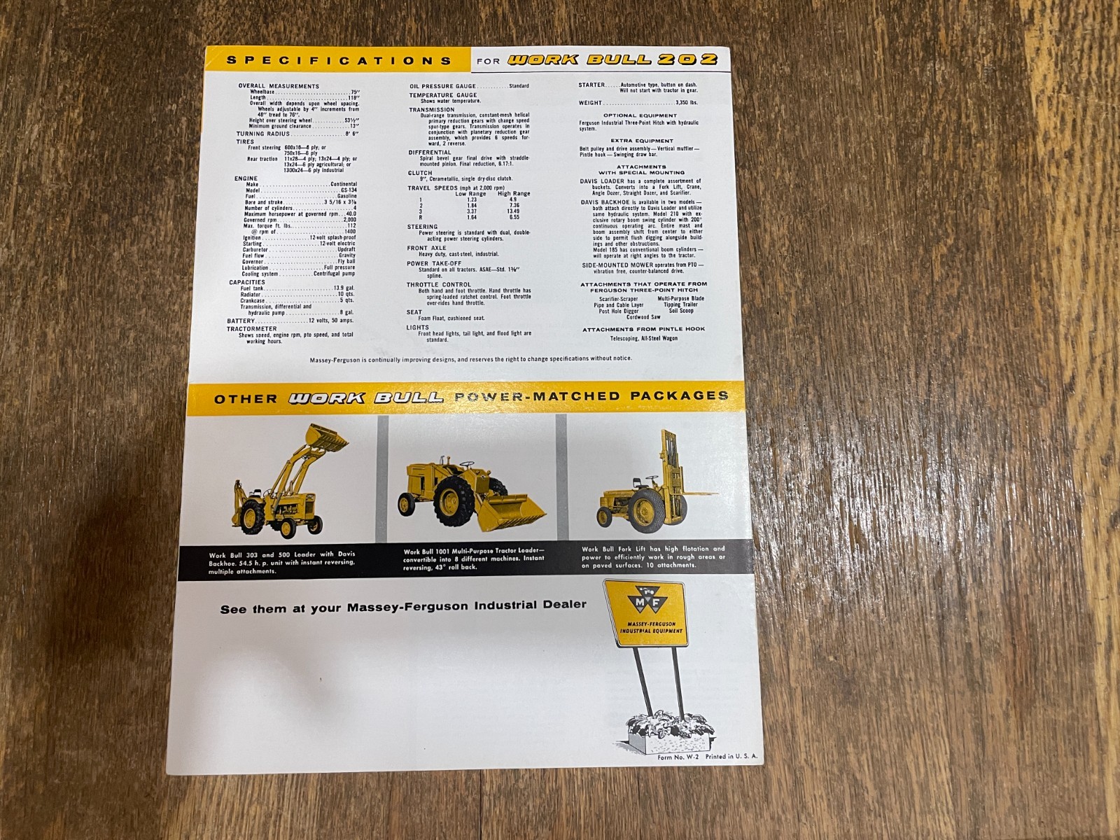 1950&rsquo;s Massey Harris Ferguson Work Bulls 202 Brochure Spec Sheet