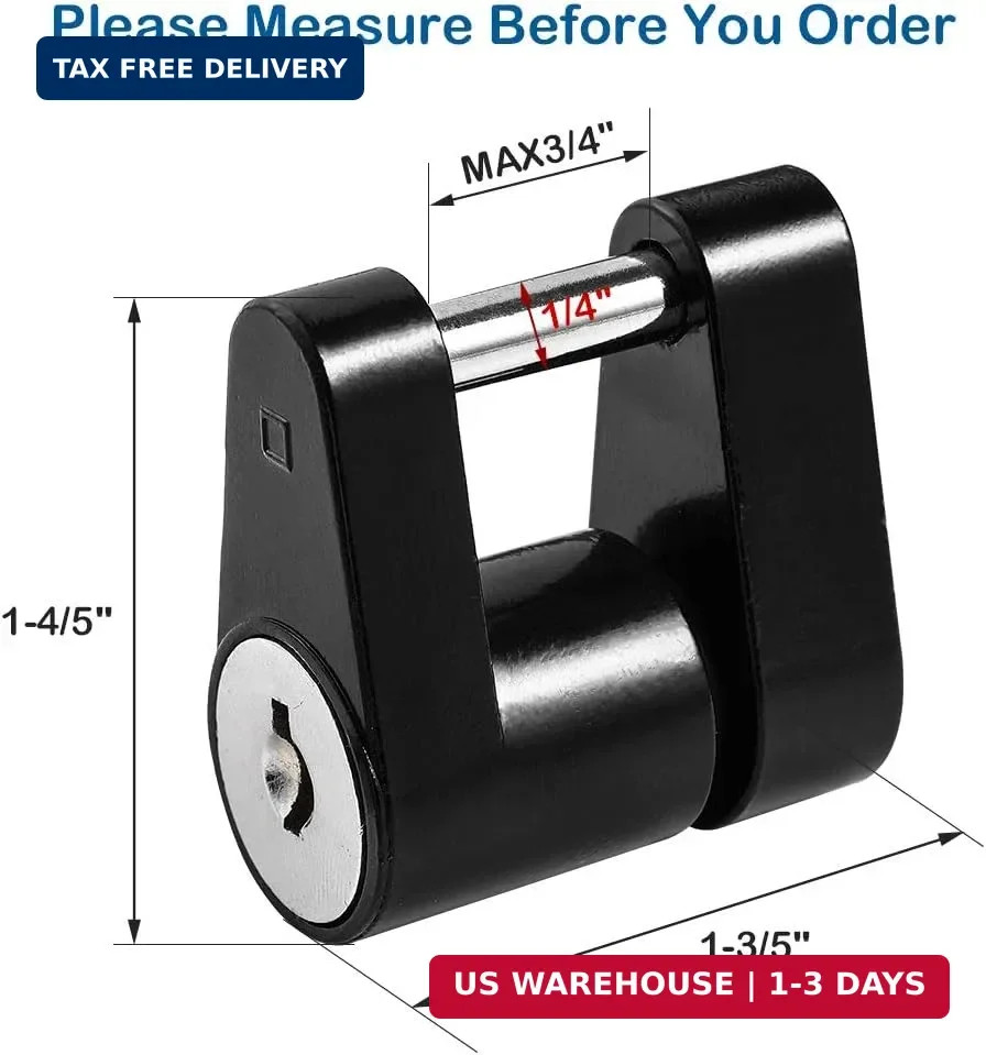 CZC AUTO Black Trailer Hitch Coupler Lock, Dia 1/4 Inch, 3/4 Inch Span for Tow B