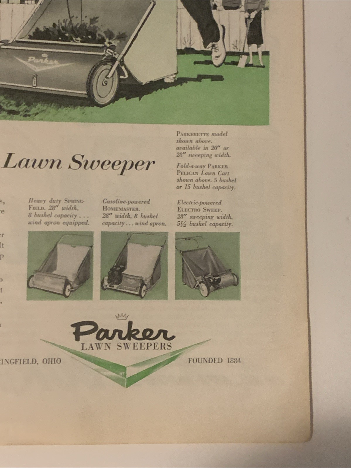 1956 Parker Lawn Sweeper PRINT AD Clean Yard Clippings VTG 50s Springfield Ohio