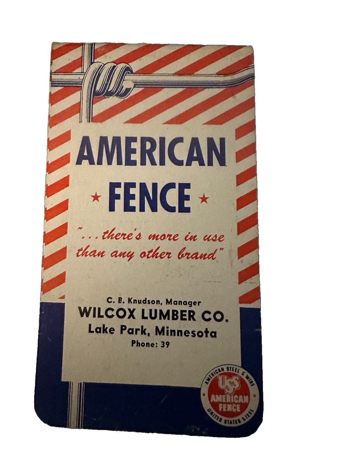 Vintage American Fence Pocket Notebook – Unused Memo Ledger Wilcox Lumber MN
