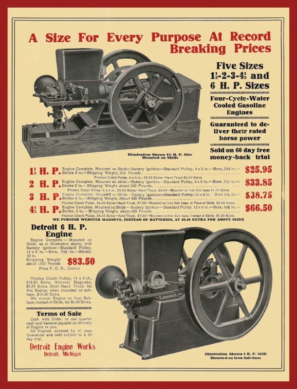 Vintage Look Detroit Engine Works New Metal Sign: 4 HP Gas Engines – Michigan