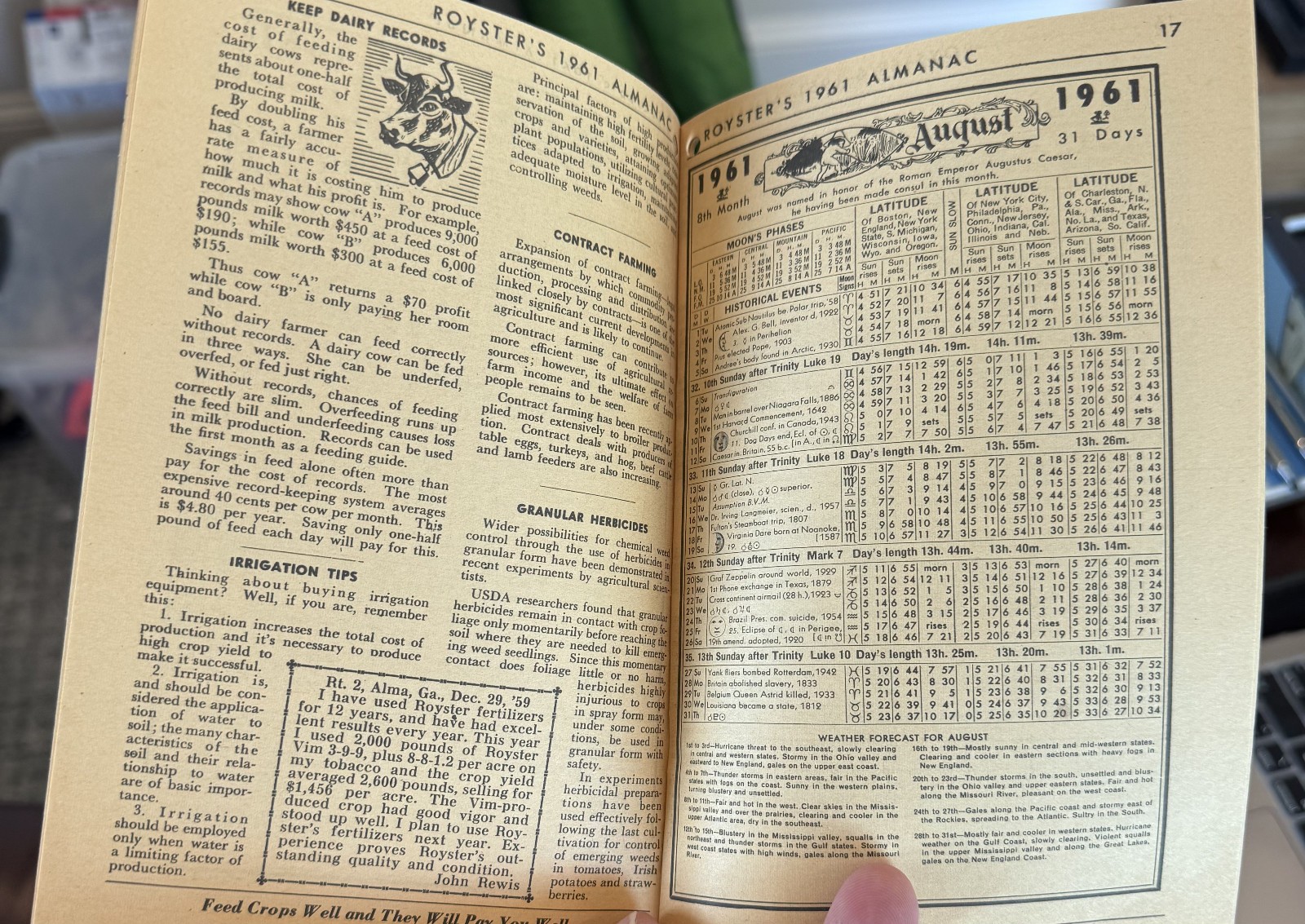 1961 Royster’s Almanac F.S. Royster Guano Co Norfolk Virginia