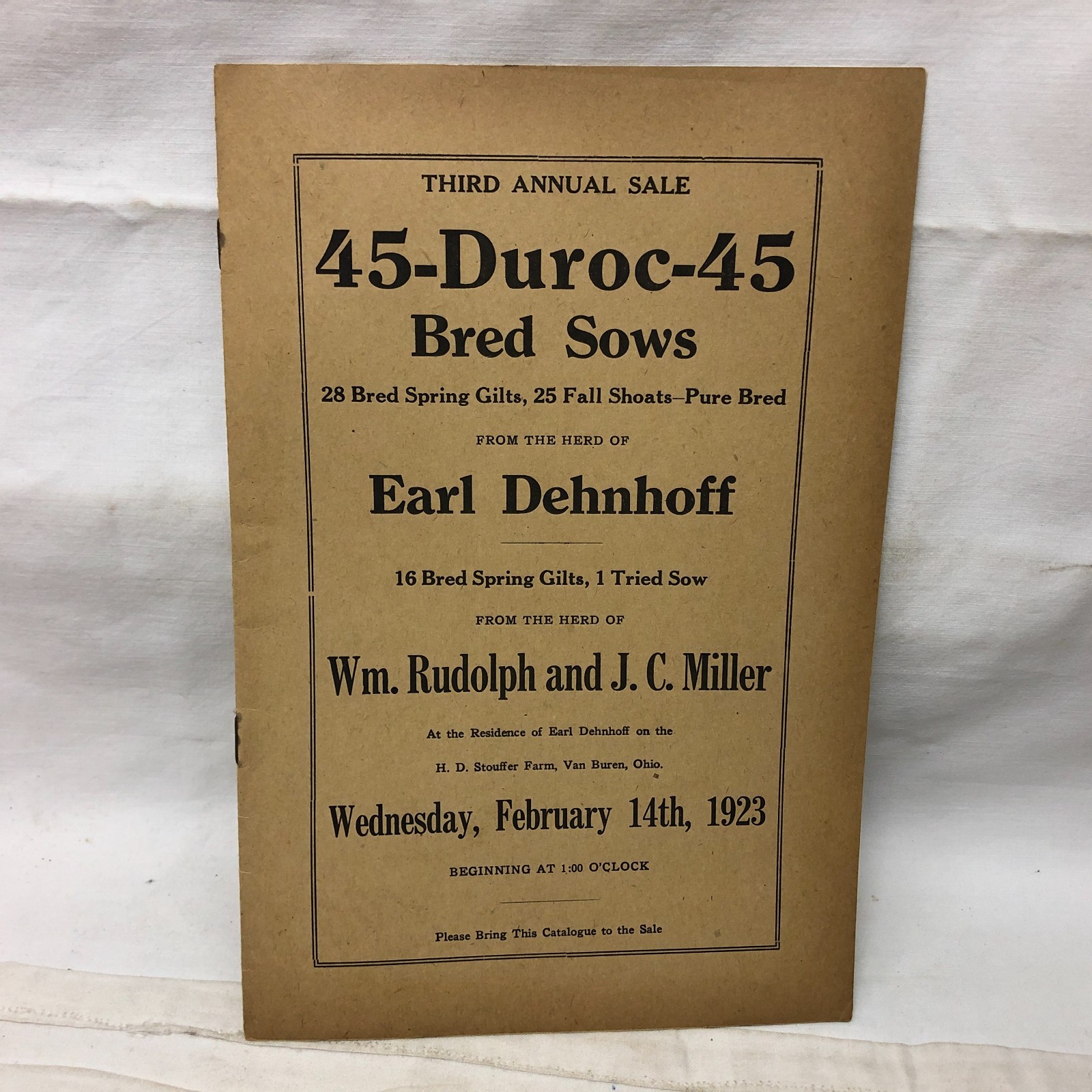 Vintage 1923 45-Duroc-45 Bred Sows Sale Booklet