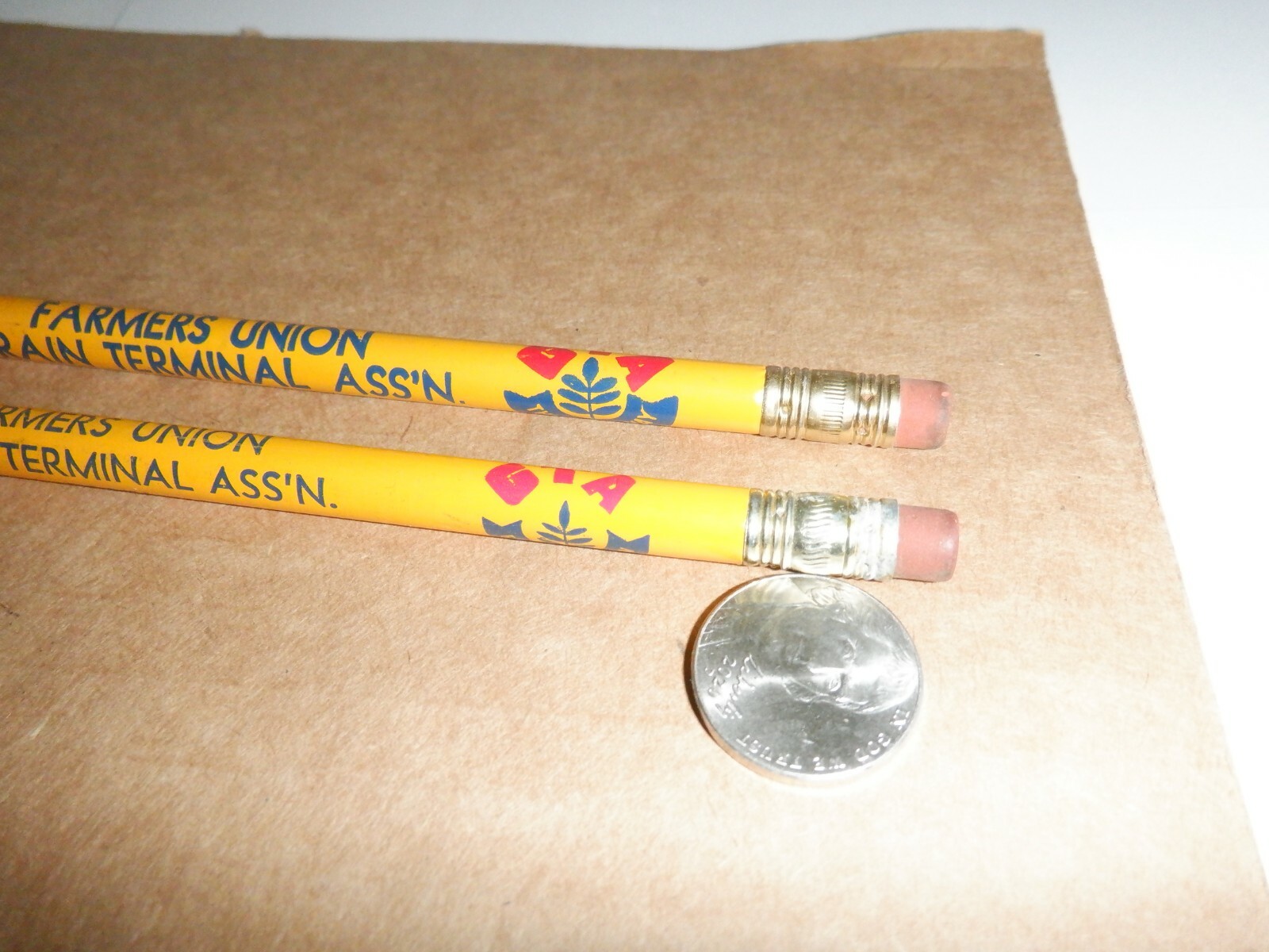 VINTAGE FARMERS UNION GRAIN TERMINAL ASS&rsquo;N GTA PENCILS DIFFERENT UNSHARPENED NOS