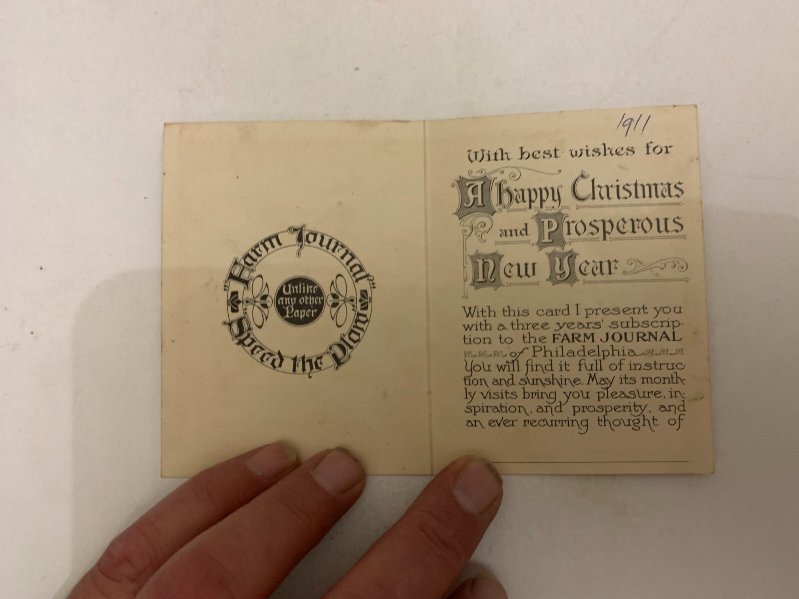 1911 Farm Journal Happy Christmas Advertising Greeting Card