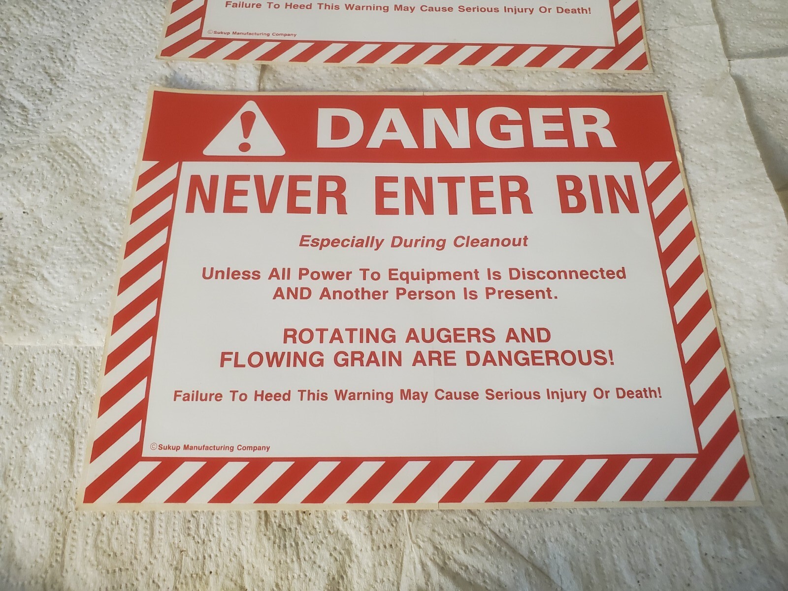 2 11&Prime; X 8-1/2&Prime; Peel Off Stickers Danger Never Enter Bin Sukup Corn Grain Farm