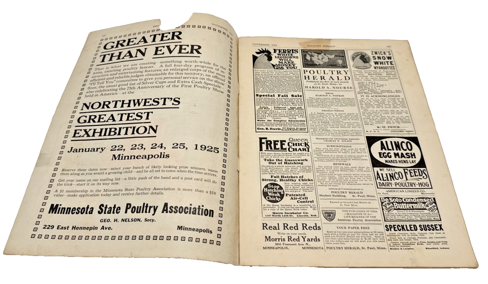1924 Poultry Herald Magazine St Paul MN Farm Chickens Rooster Ads Vintage